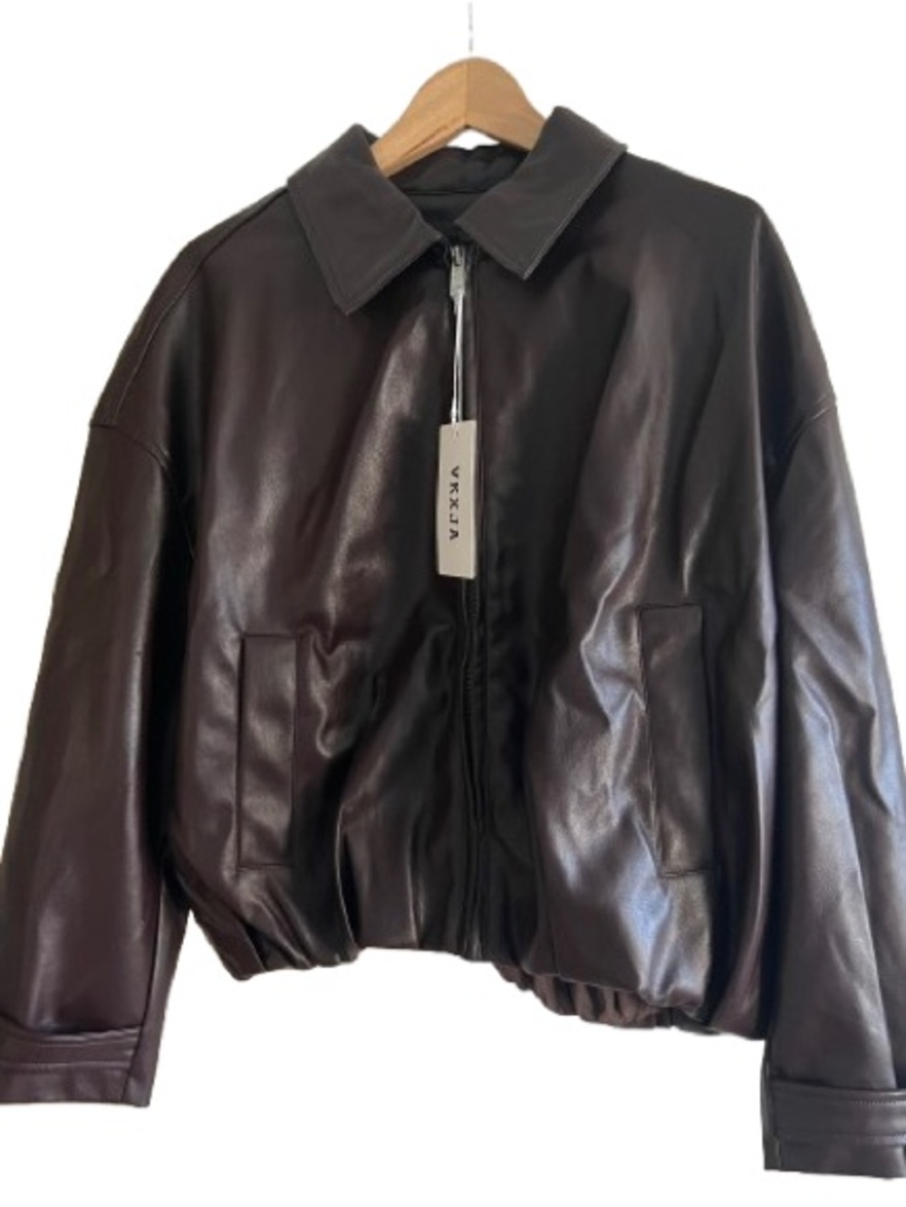 NWT Chocolate Brown Oversized Faux Leather Bomber Jacket | M